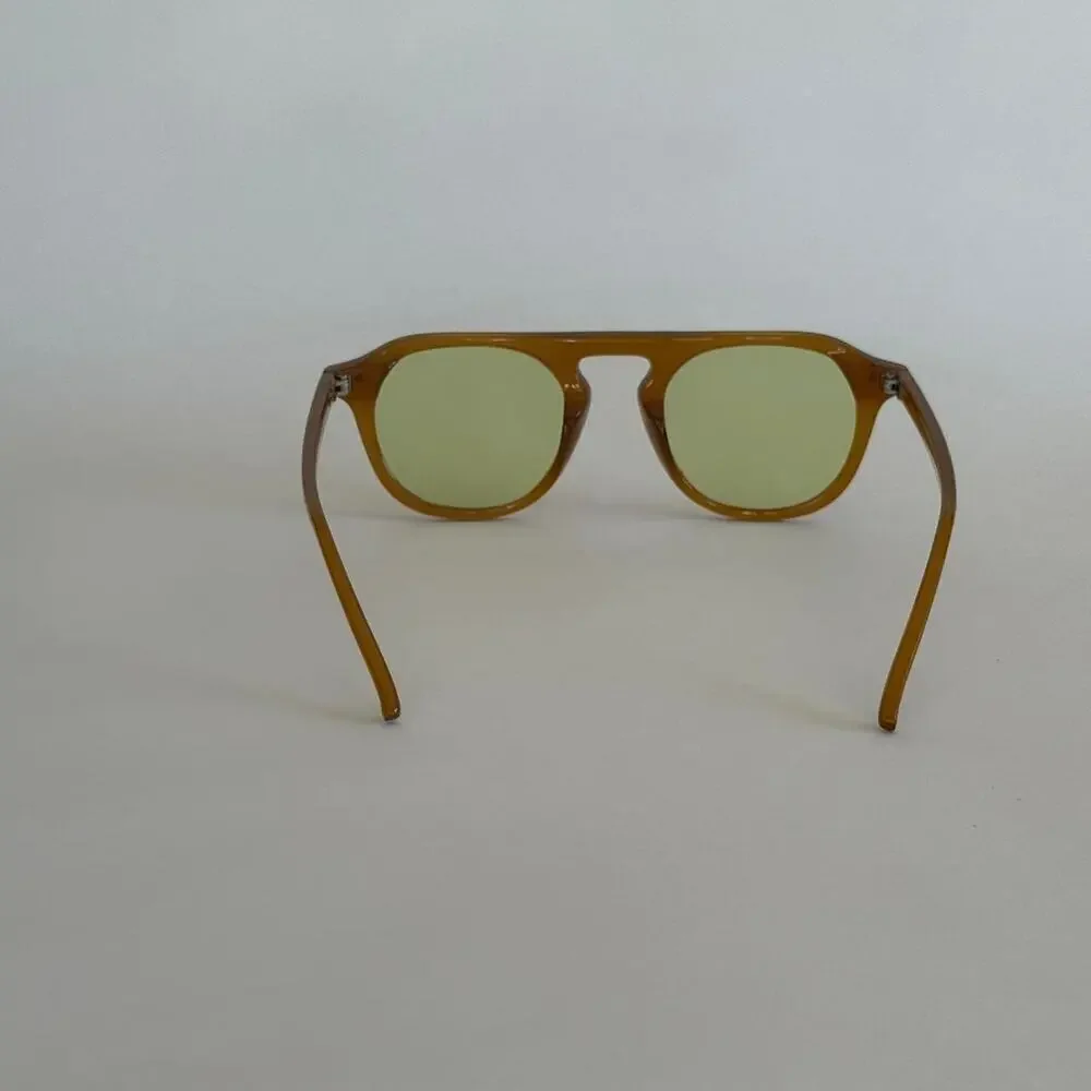 Brown round sunglasses with green